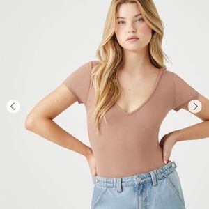NWT Forever 21 Ribbed Knit V-Neck Bodysuit